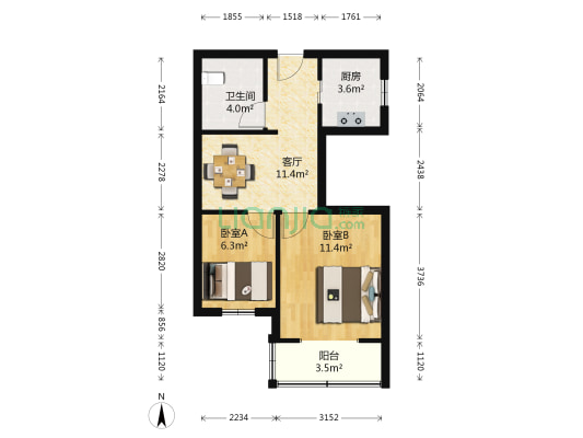弓箭坊小区 2室1厅1卫 71平方