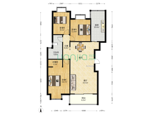 世纪花园 3室1厅1卫 128平方