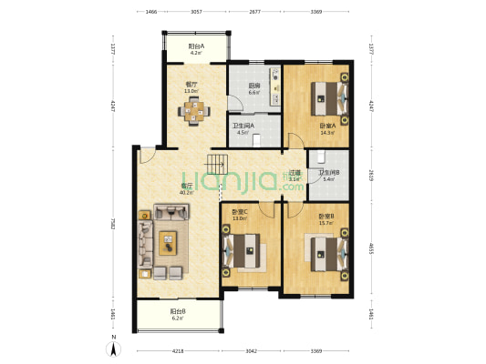 金宝花园 3室2厅2卫 154平方
