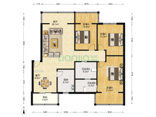 成大都江堰校区住宅小区 3室2厅2卫 129平方
