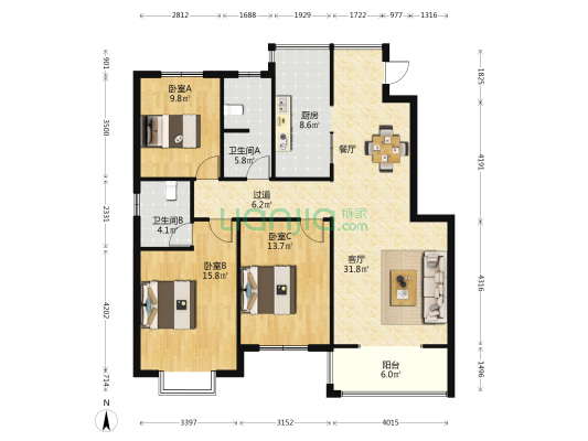 盛世嘉苑 3室1厅2卫 130平方
