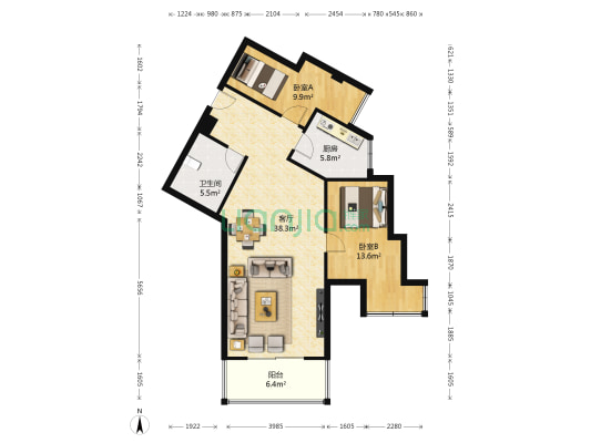 亚太嘉园 2室1厅1卫 114平方
