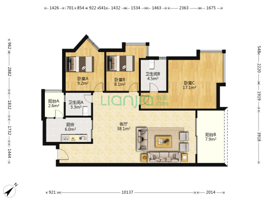 科苑学里 3室1厅2卫 114平方