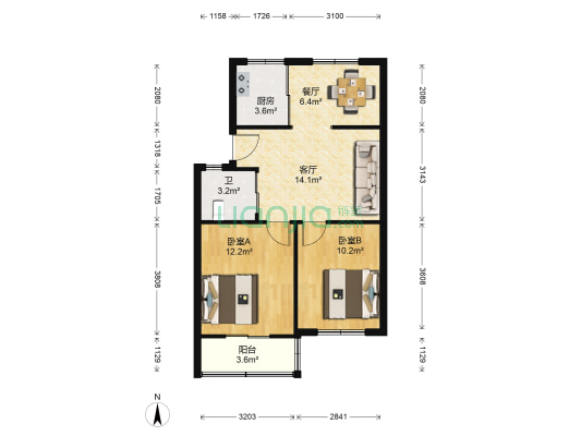 明楼东区 2室2厅1卫 48平方