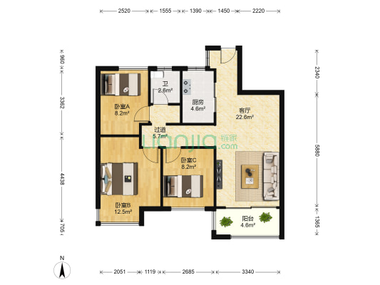 新力龙湾一期 3室1厅1卫 89平方
