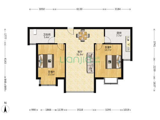 润洋壹品(东台市) 2室1厅1卫 98平方