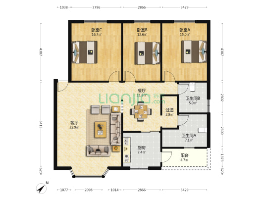 蓥华山路北段28号附1号 3室2厅2卫 130平方