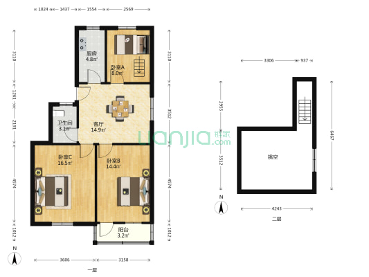 西海岛 3室1厅1卫 70平方