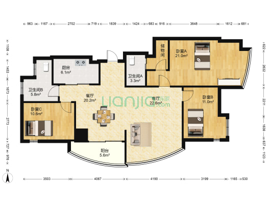 春江苑 3室2厅2卫 133平方