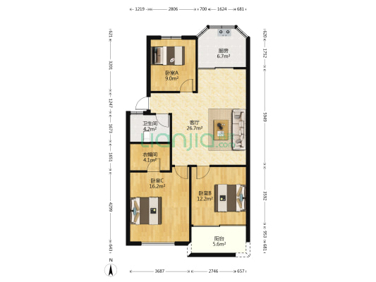 江南名家 3室1厅1卫 100平方