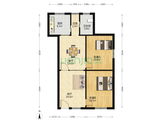 人民北路10号 2室2厅1卫 92平方
