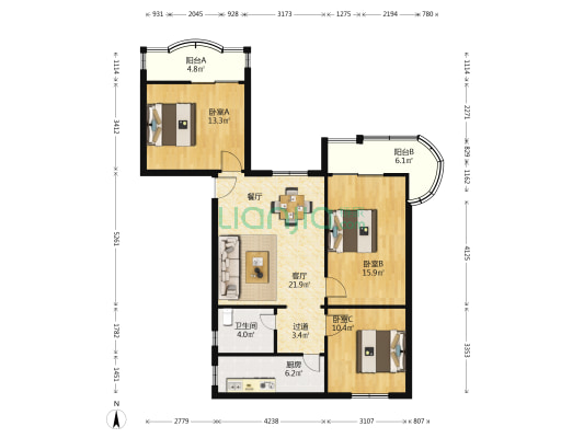 铭功路280号 3室1厅1卫 102平方