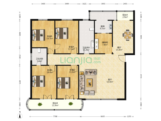 金鸿花园 4室2厅2卫 203平方
