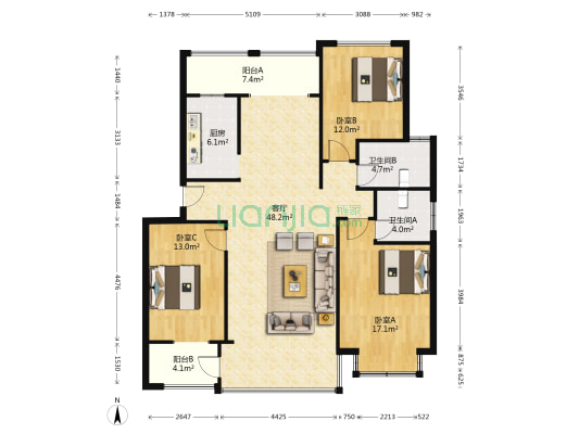 新兴茗苑 3室1厅2卫 122平方