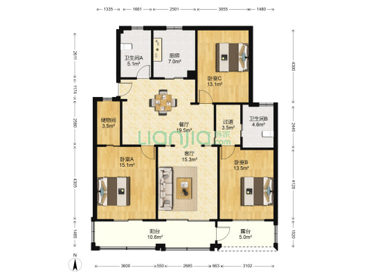 万丰苑北区 3室2厅2卫 131平方