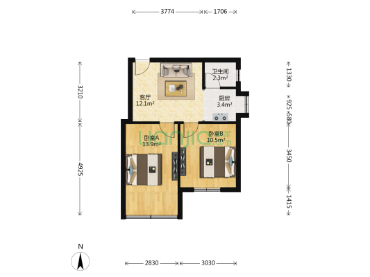 箭道巷 2室1厅1卫 54平方
