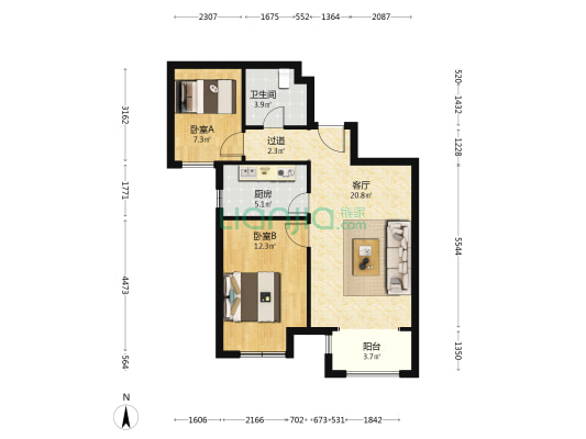 剑桥郡十期凡尔赛花园 2室1厅1卫 73平方