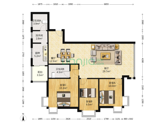 凯悦时代·香舍 3室2厅3卫 124平方