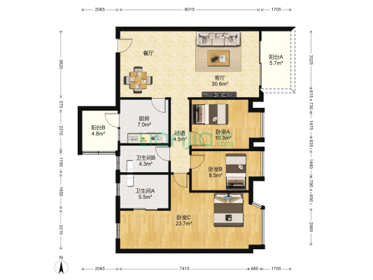 丽江花园左岸 3室1厅2卫 126平方
