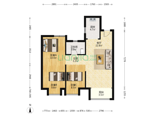 奥园滨江国际 3室1厅1卫 94平方