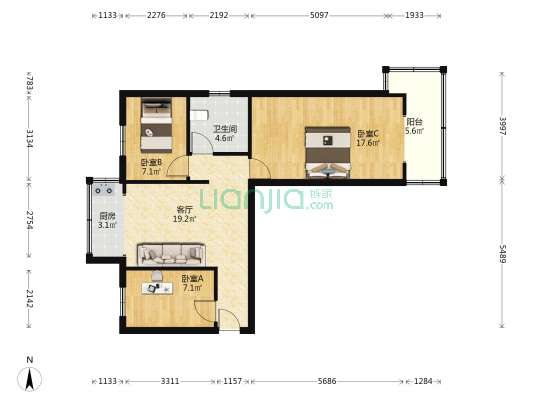 矿棉厂宿舍 3室1厅1卫 73平方