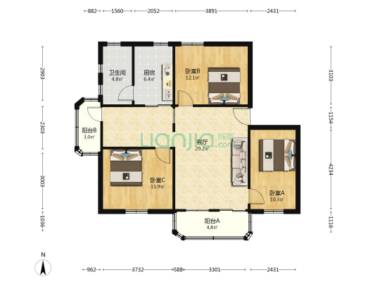 煤场宿舍楼 3室1厅1卫 98平方