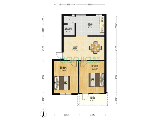 广西新闻出版技工学校宿舍 2室1厅1卫 62平方