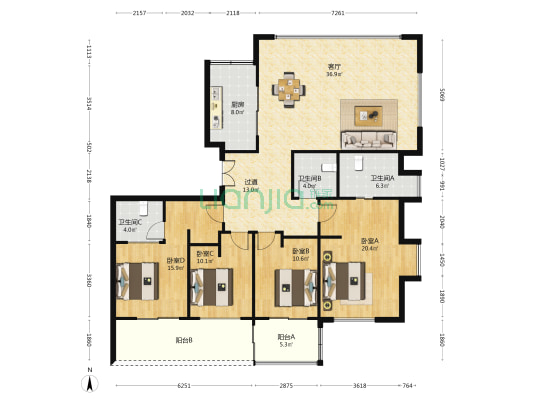 四季悦湖花园 4室1厅3卫 188平方