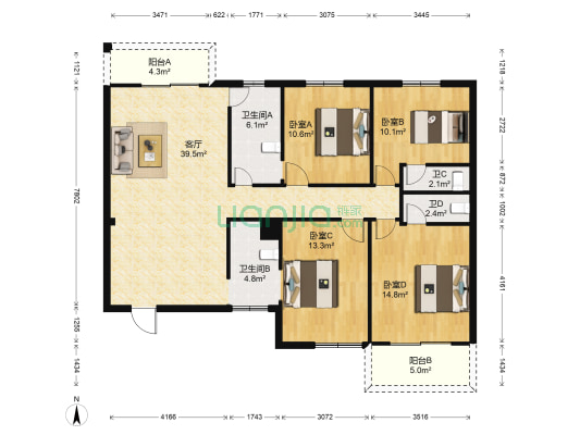 江山好美家 4室1厅4卫 138平方