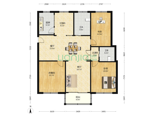 中山花苑 2室2厅2卫 140平方