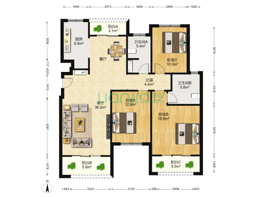 建业桂园(长葛市) 3室1厅2卫 139平方