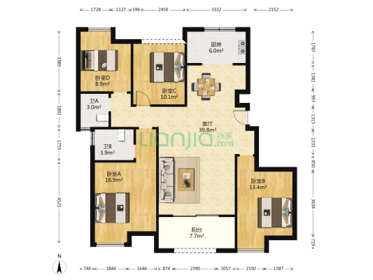 华地紫金府 4室1厅2卫 119平方