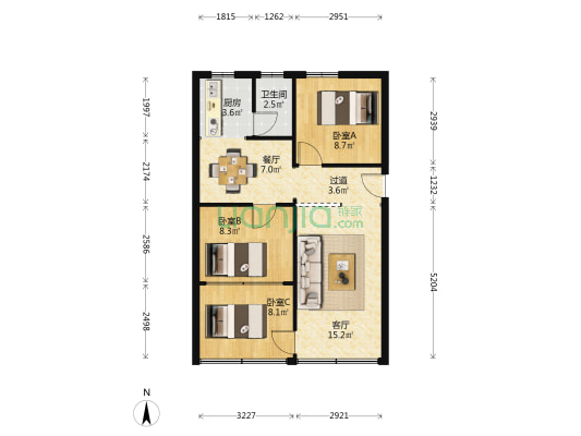 上湖塘街小区 3室2厅1卫 57平方