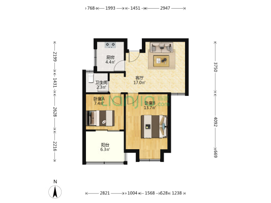 燕归苑 2室1厅1卫 69平方