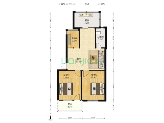 仓山国税局宿舍 3室1厅1卫 66平方
