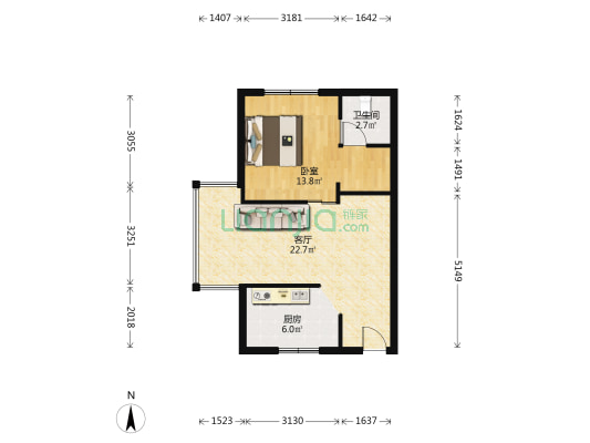 滨江一号 1室1厅1卫 60平方