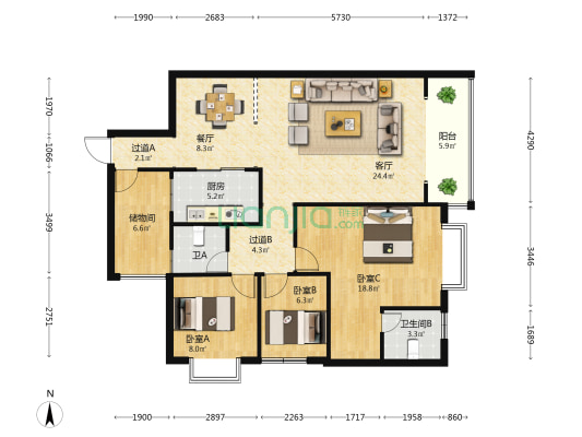 福兴苑北区 3室2厅2卫 115平方