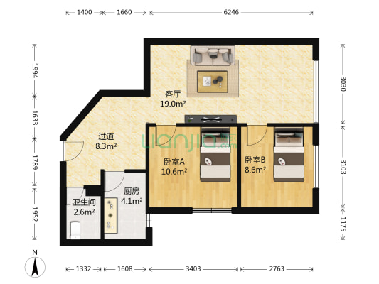太平洋广场 2室1厅1卫 80平方