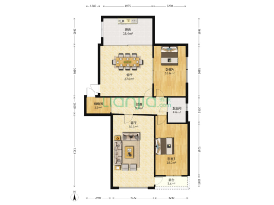 影前二期 2室2厅1卫 152平方