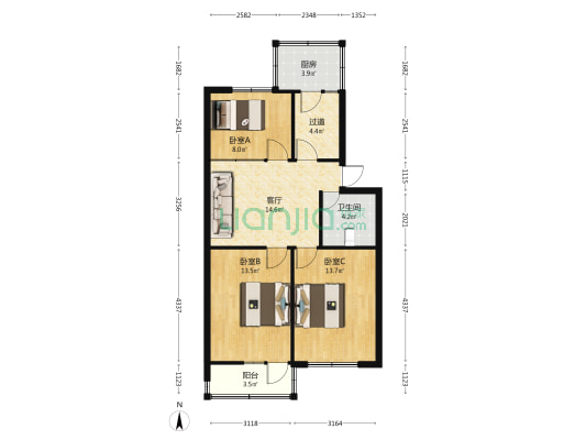 华大巷5号院 3室1厅1卫 72平方