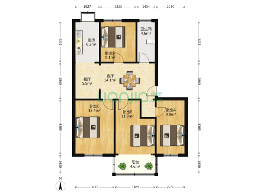 湖北省体育局小龟山居民区 4室2厅1卫 76平方