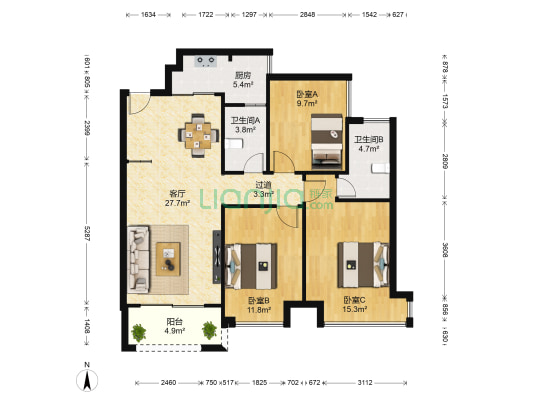 保利中央公馆 3室1厅2卫 98平方