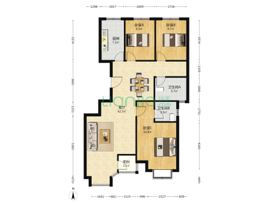 臻丽家园 3室1厅2卫 122平方