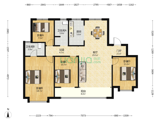 天正凤鸣九章 4室1厅2卫 148平方