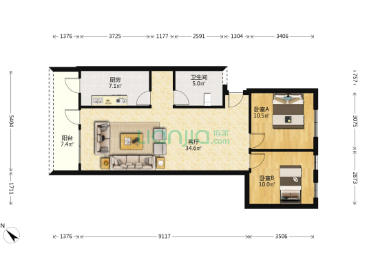 电信局宿舍(白云) 2室1厅1卫 86平方