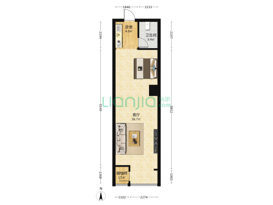 779财富中心 1室1厅1卫 43平方
