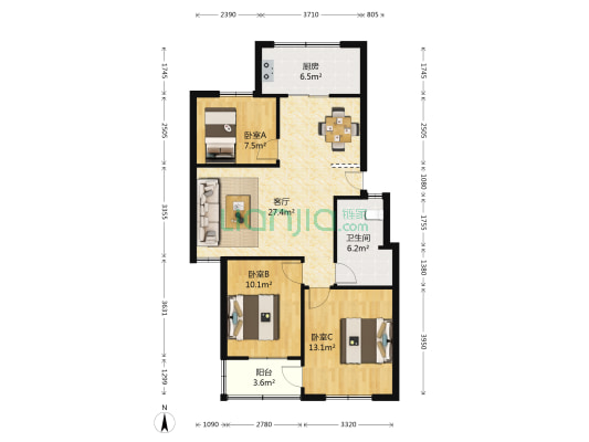 博水西北院 3室1厅1卫 92平方