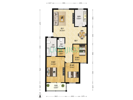 杨庄街38号院 3室1厅2卫 110平方