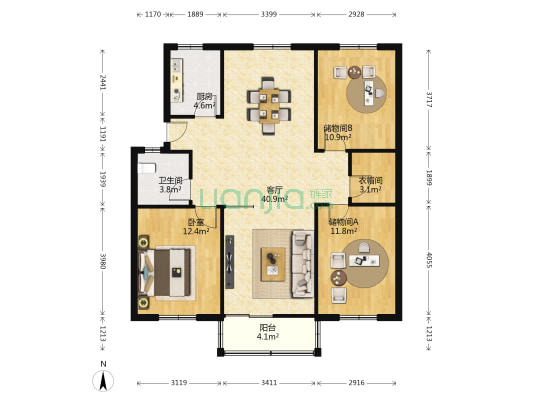 华苑小区 1室1厅1卫 112平方