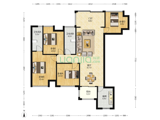 金湖壹号 4室1厅2卫 140平方